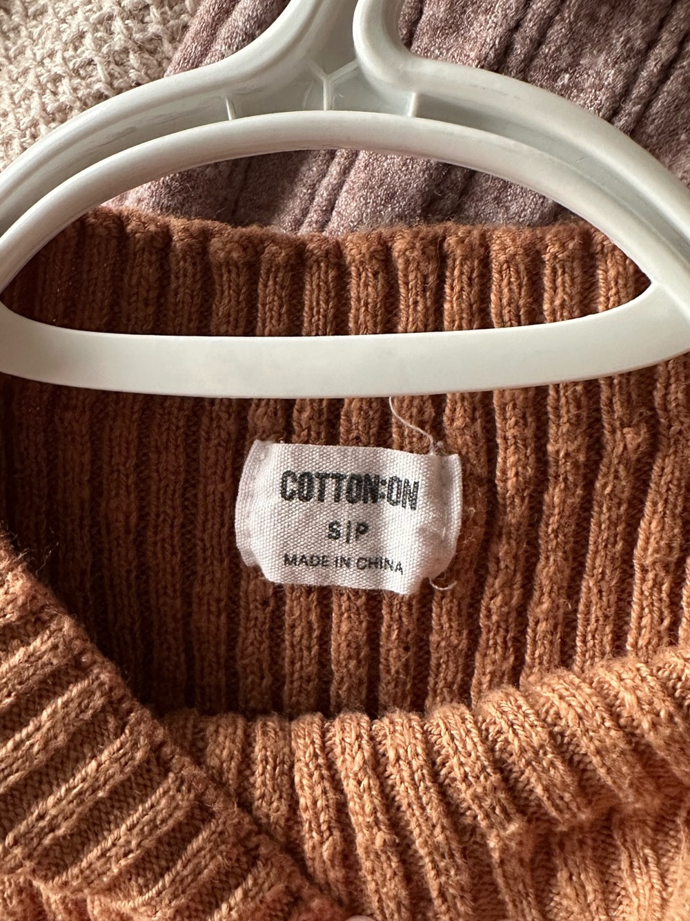 Cotton On Rust-Brown Ribbed Long Sleeve Crop Top - Picture 3 of 3